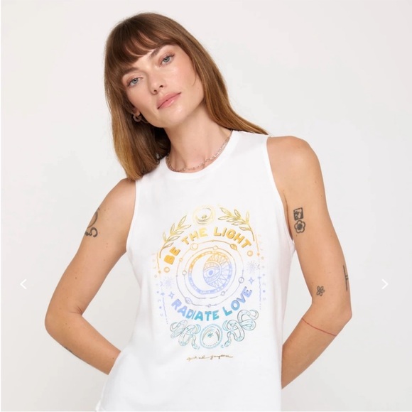 NWT Spiritual Gangster Jade Muscle Tank Top Be The Light Radiate Love White S - Picture 1 of 9